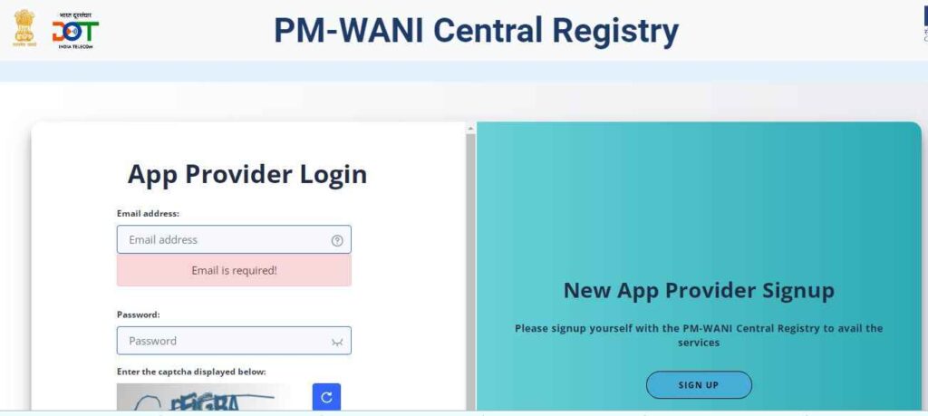 App Provider Login Under PM WANI Scheme