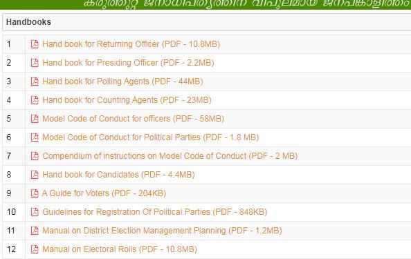 Downloading Handbooks Under Kerala Voter List 